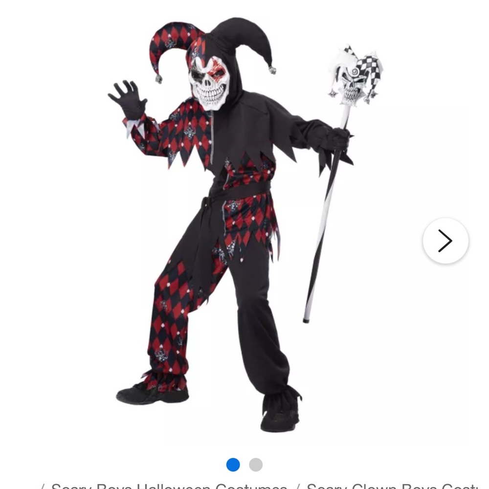 Spirit Halloween Sinister Jester kids Costume - Red and Black